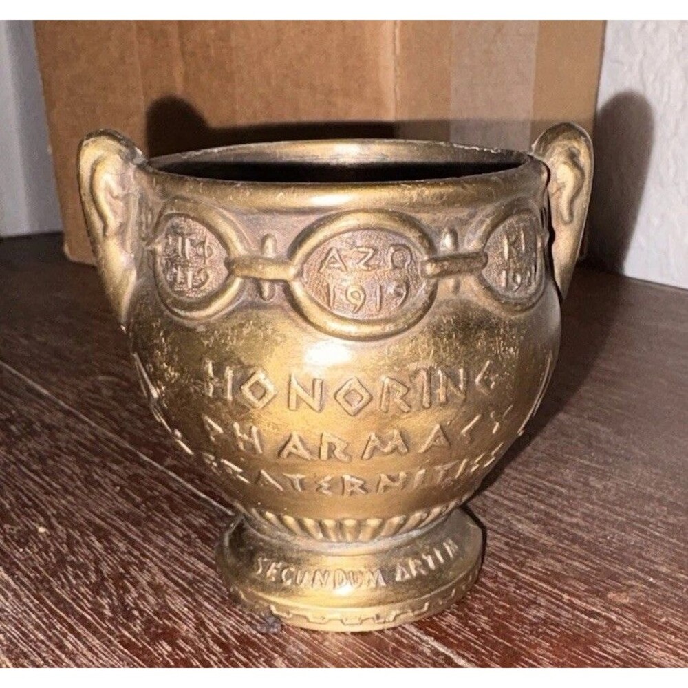 Vintage Cast Brass Mortar No Pestle - Honoring Pharmaceutical Fraternities